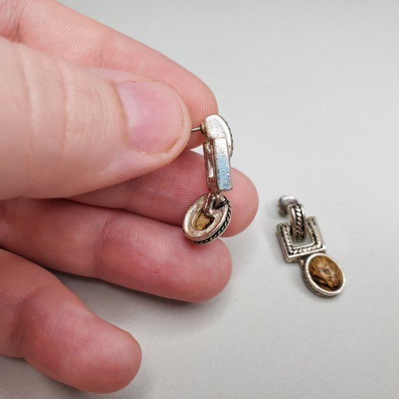 Jasper Vintage Brown Stone‎ Earrings Silver Tone Br - Picture 3 of 7